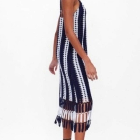 Zara Blue and White Fringe Midi Dress - Picture 8 of 14